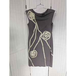 Saks Fifth Ave Gray Sheath Dress 2 Knit Ribbon Detail Work Cocktail